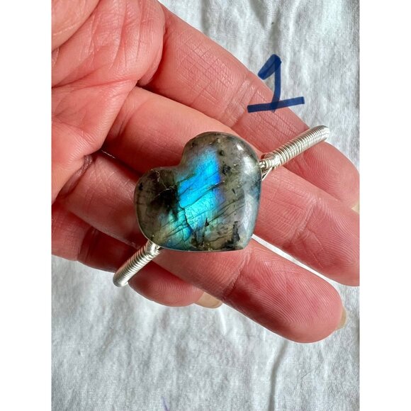 Your Choice! Flash Labradorite ❤️ Heart Cuff Bangle Bracelet - Picture 3 of 13